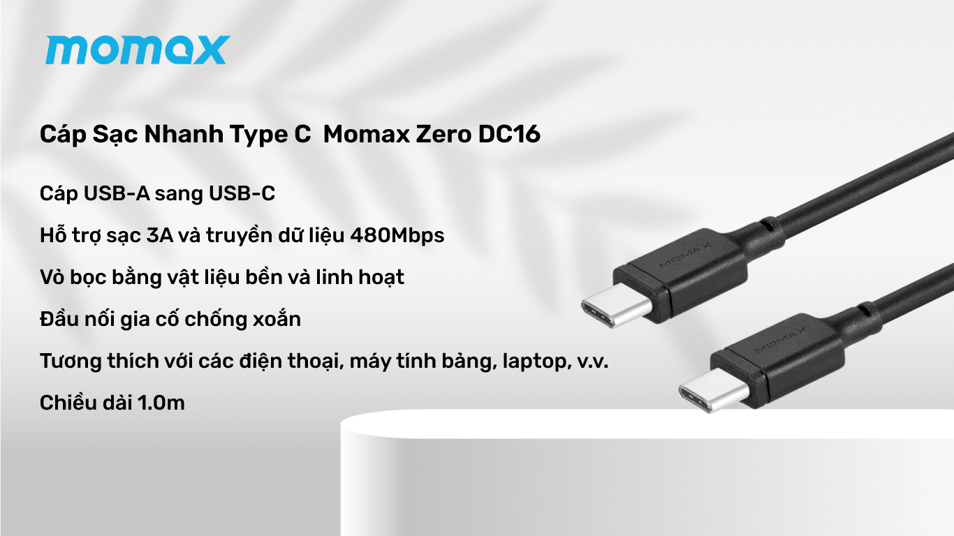 Cáp Sạc Nhanh 2 đầu Type C 60W Momax Zero DC16