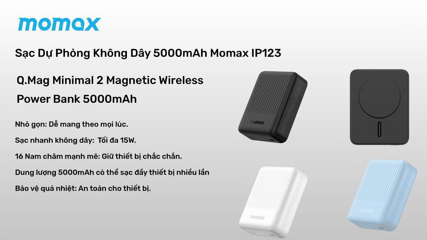 Sạc Dự Phòng Mini không dây 5000mAh Momax Q.Mag Minimal 2 IP123