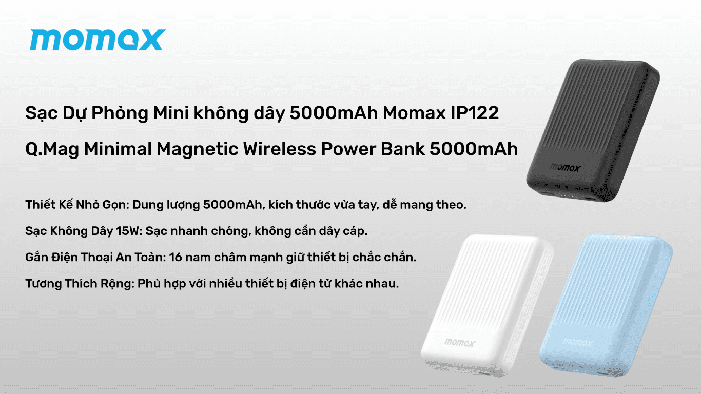 Sạc Dự Phòng Mini không dây 5000mAh Momax IP122