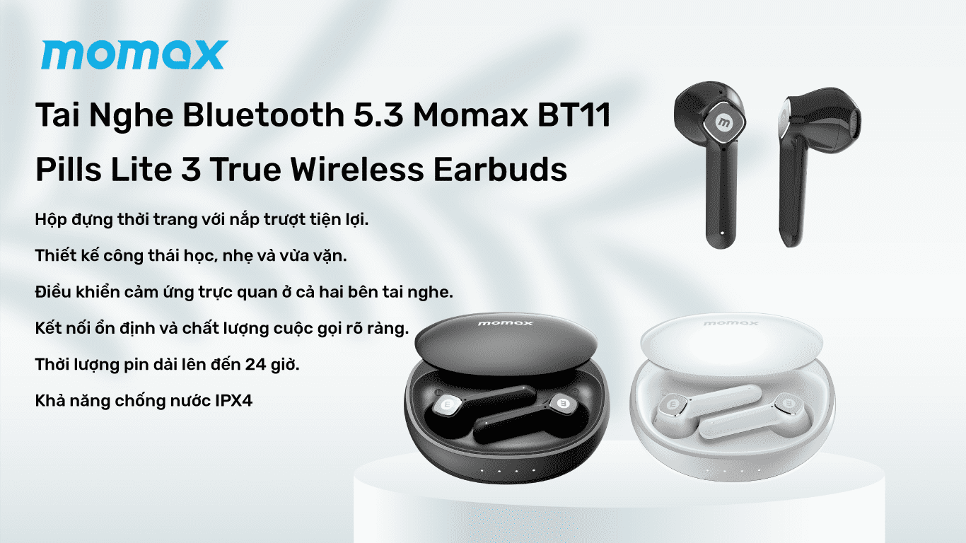 Tai Nghe Bluetooth 5.3 Momax BT11 pin 24 giờ, chống nước IPX4