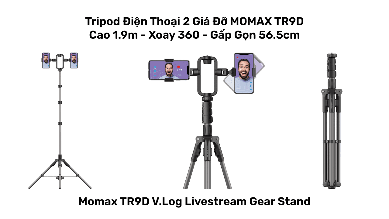 Tripod Điện Thoại 2 Giá Đỡ MOMAX TR9D dài tới 1.9m