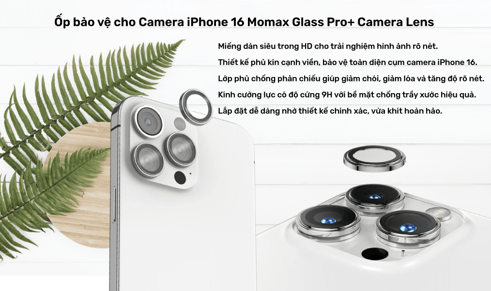 Ốp bảo vệ cho Camera iPhone 16 Momax Glass Pro+ Camera Lens 