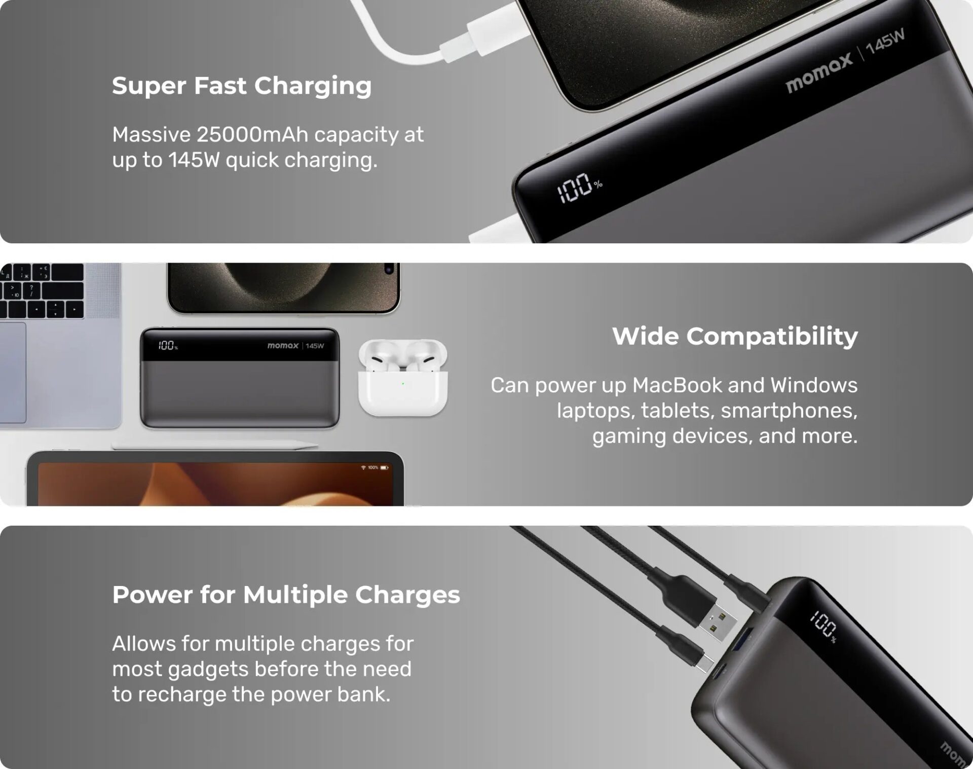 Các tính năng nổi bật của Pin sạc dự phòng 25000mAh Momax IP150